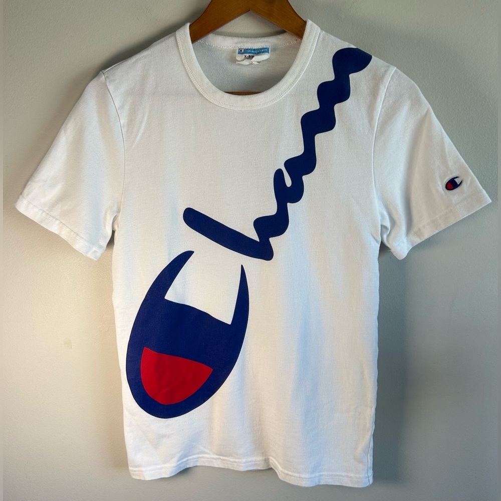 Champion Heritage Jersey White T-shirt - Size XS Wraparound Logo Cotton EUC